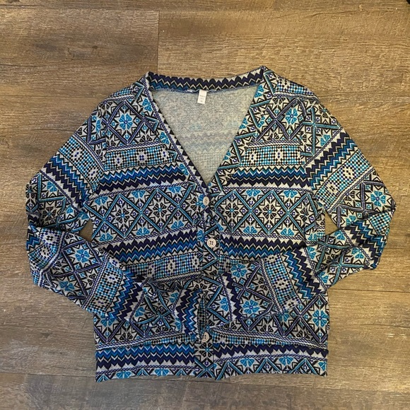 Delia blue Boho Aztec Patterned Cardigan Sweater - Picture 1 of 4